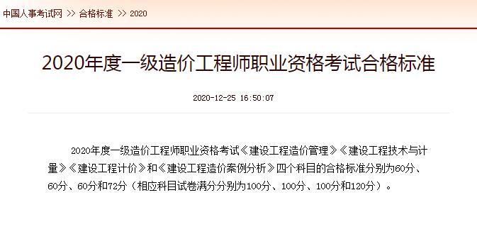 环球网校2020年兵团一级造价工程师考试合格标准